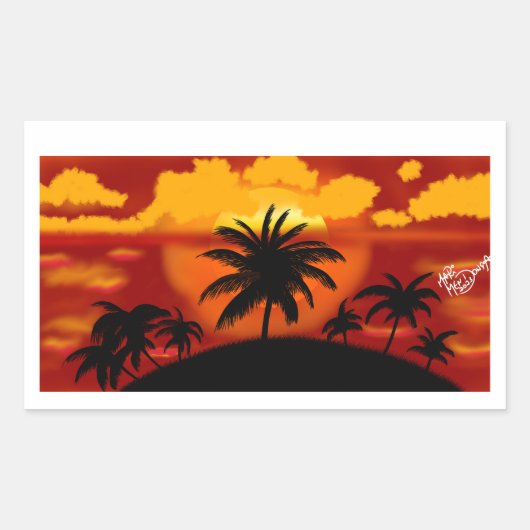 Sticker Rectangulaire Paisagem por do sol com coqueiros (Devant)