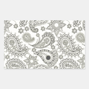 Sticker Rectangulaire Paisley noir sur blanc