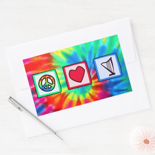 Sticker Rectangulaire Paix, Amour, Harpes (Enveloppe)