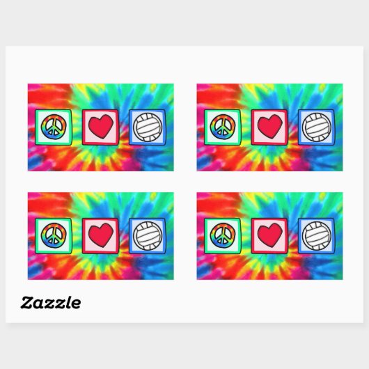 Sticker Rectangulaire Paix, Amour, Volley-ball (Feuille)