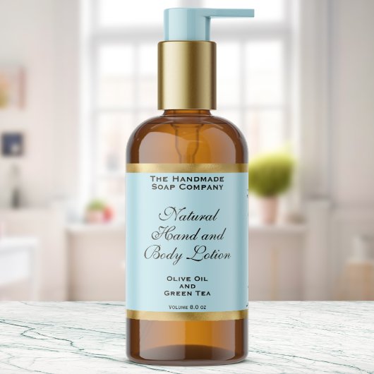 Sticker Rectangulaire Pale Blue & Gold Foil Cosmetics Bottle Label