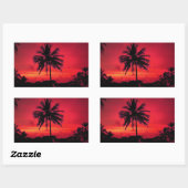Sticker Rectangulaire Palmiers exotiques du coucher de soleil de l'Hawaï (Feuille)