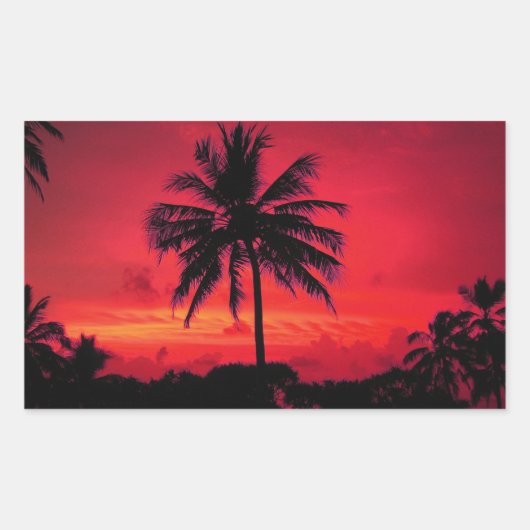 Sticker Rectangulaire Palmiers exotiques du coucher de soleil de l'Hawaï (Devant)