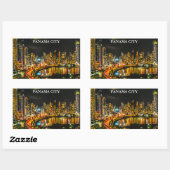 Sticker Rectangulaire Panama City By Night Aquarelle Peinture Skyline (Feuille)