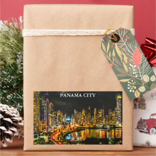 Sticker Rectangulaire Panama City By Night Aquarelle Peinture Skyline
