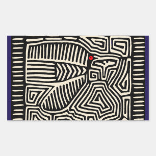 Sticker Rectangulaire Panama Kuna Indian Mola Pajaro - noir blanc