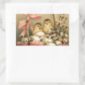 STICKER RECTANGULAIRE PANIER ÉLÉGANT, POULET, FLEURS ET OEUFS DE PÂQUES (Sac)