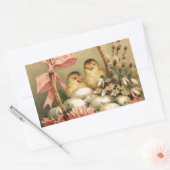 STICKER RECTANGULAIRE PANIER ÉLÉGANT, POULET, FLEURS ET OEUFS DE PÂQUES (Enveloppe)