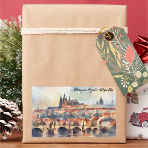 Sticker Rectangulaire Panorama aquarelle de Prague République tchèque