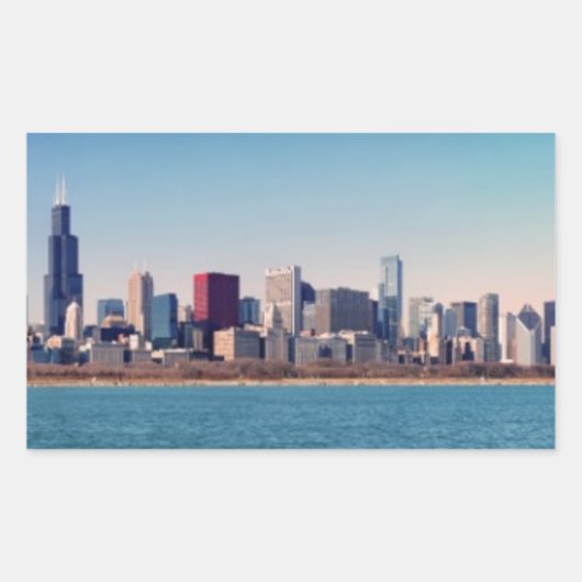 Sticker Rectangulaire Panorama de l'horizon de Chicago (Devant)