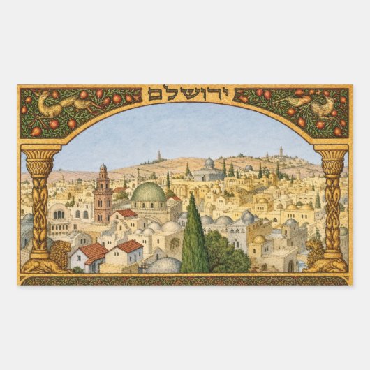 Sticker Rectangulaire Panorama Vintage de Jérusalem (Devant)