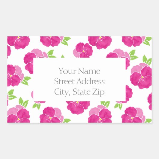 Sticker Rectangulaire Pansies d'aquarelle rose magenta (Devant)