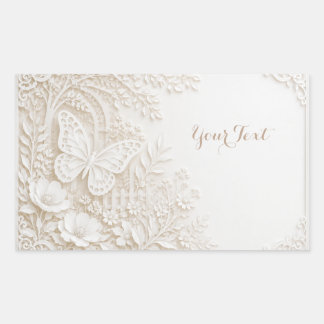 Sticker Rectangulaire Papier découpé élégant papillon avec cadre floral