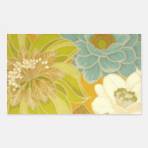 Sticker Rectangulaire Papier peint vintage Floral, Turquoise Vert & Brow