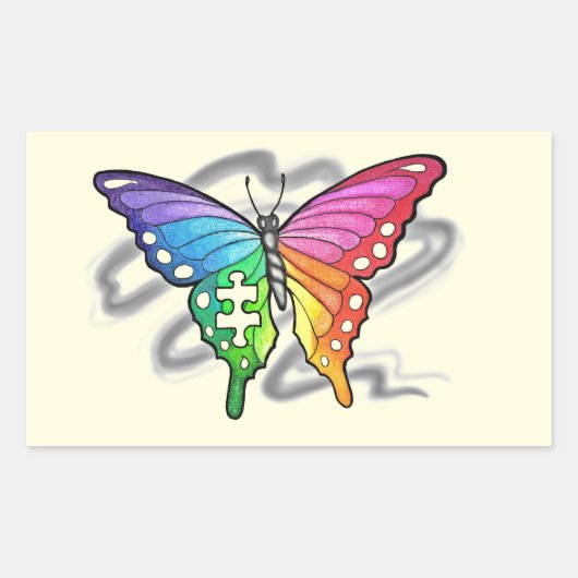 Sticker Rectangulaire Papillon arc-en-ciel (Devant)