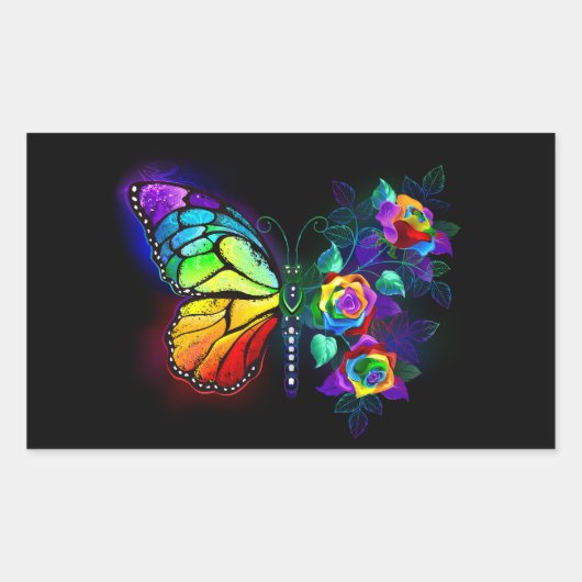 Sticker Rectangulaire Papillon arc-en-ciel (Devant)