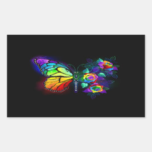 Sticker Rectangulaire Papillon arc-en-ciel