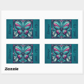 Sticker Rectangulaire Papillon carré sarcelle et violet (Feuille)