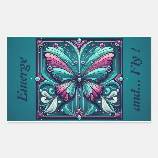 Sticker Rectangulaire Papillon carré sarcelle et violet (Devant)