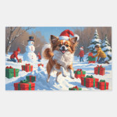 Sticker Rectangulaire Papillon Chien courant dans la neige avec Casquett (Devant)