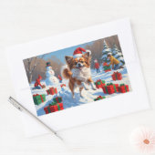 Sticker Rectangulaire Papillon Chien courant dans la neige avec Casquett (Enveloppe)