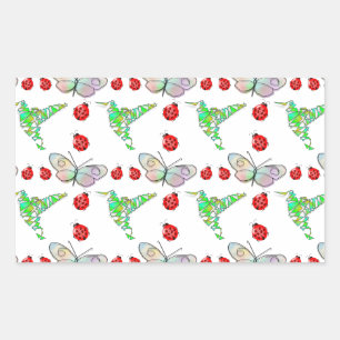 Sticker Rectangulaire Papillon, colibri et Motif de coccinelle