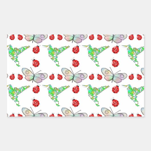 Sticker Rectangulaire Papillon, colibri et Motif de coccinelle (Devant)