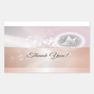 Sticker Rectangulaire Papillon floral rose rose or