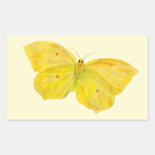 Sticker Rectangulaire Papillon jaune Volant de pierre de taille commune (Devant)
