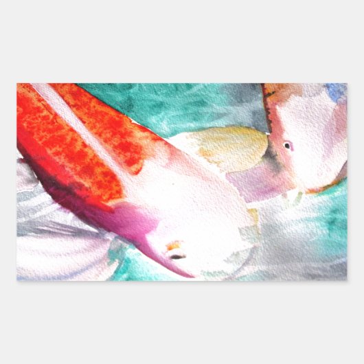 Sticker Rectangulaire Papillon Koi aquarelle japonais Poisson Art (Devant)