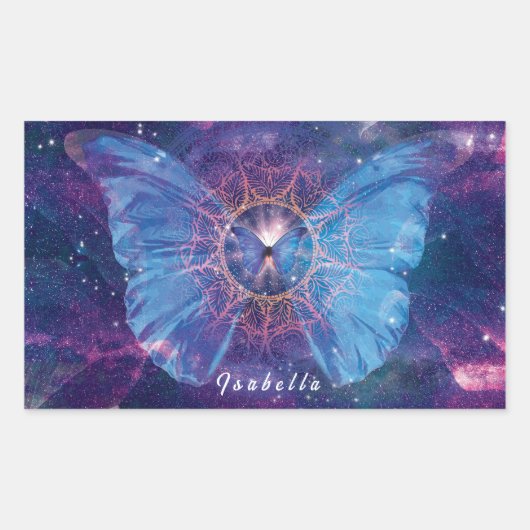Sticker Rectangulaire Papillon morpho / Galaxie Mandala (Devant)