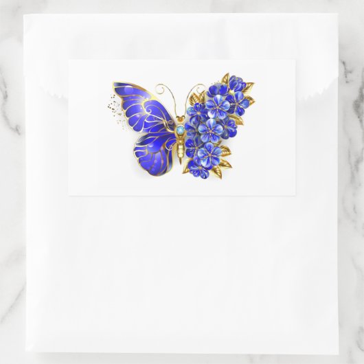 Sticker Rectangulaire Papillon saphir à fleurs (Sac)
