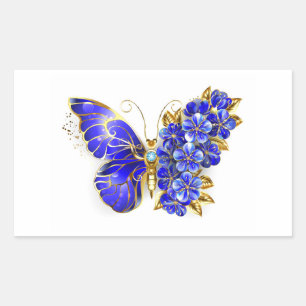 Sticker Rectangulaire Papillon saphir à fleurs