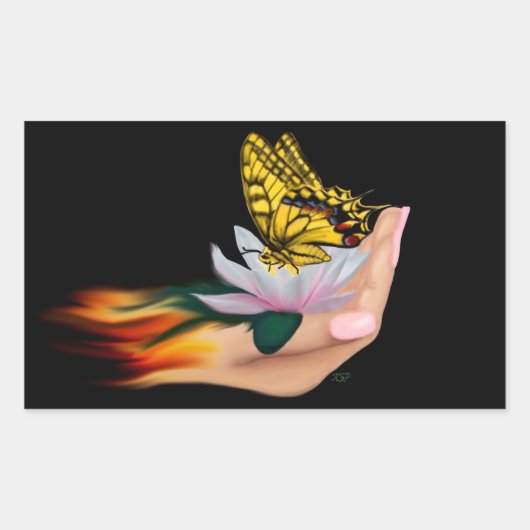 Sticker Rectangulaire Papillon sur Lotus Bloom (Devant)
