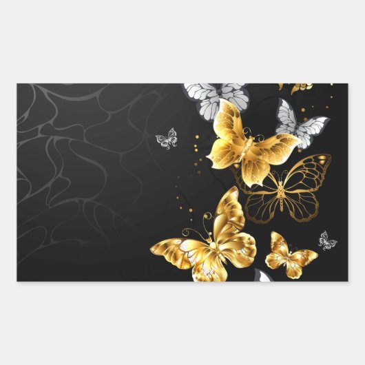 Sticker Rectangulaire Papillons blancs et dorés (Devant)