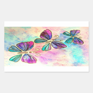 Sticker Rectangulaire Papillons colorés Volant - Ressort - Aquarelle