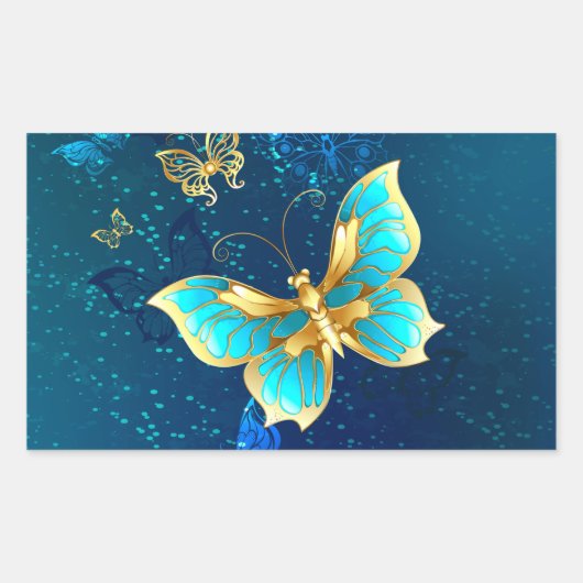 Sticker Rectangulaire Papillons d'or sur un Arrière - plan bleu (Devant)