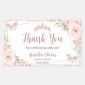 Sticker Rectangulaire Papillons Roses d'or de Quinceanera Blush (Devant)