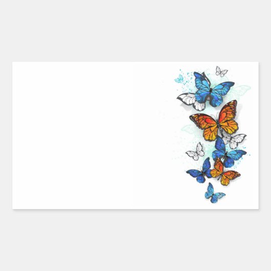 Sticker Rectangulaire Papillons volants Morpho et Monarch (Devant)