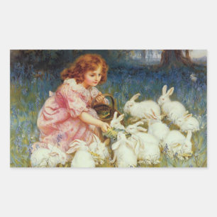 Sticker Rectangulaire Pâques Animaux Mignons Vintage