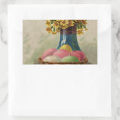 Sticker Rectangulaire Pâques Panier Œufs Fleurs Antique (Sac)
