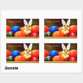 Sticker Rectangulaire Pâques - "Pâques heureuse" - Lapin/Oeufs (Feuille)