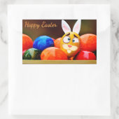 Sticker Rectangulaire Pâques - "Pâques heureuse" - Lapin/Oeufs (Sac)