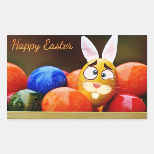 Sticker Rectangulaire Pâques - "Pâques heureuse" - Lapin/Oeufs (Devant)