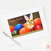 Sticker Rectangulaire Pâques - "Pâques heureuse" - Lapin/Oeufs (Enveloppe)