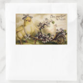 Sticker Rectangulaire Pâques vintage poussin et panier d'oeufs (Sac)