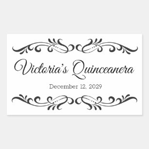 Sticker Rectangulaire Parchemins noirs, logo Quinceanera personnalisé