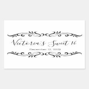 Sticker Rectangulaire Parchemins noirs, logo Sweet 16 sur mesure