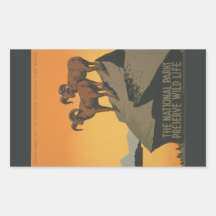 Sticker Rectangulaire Parcs Nationaux Préserver Annonce Vintage.