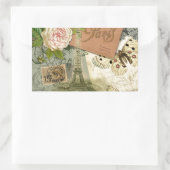 Sticker Rectangulaire Paris France Art Antique Collage Eiffel Français (Sac)